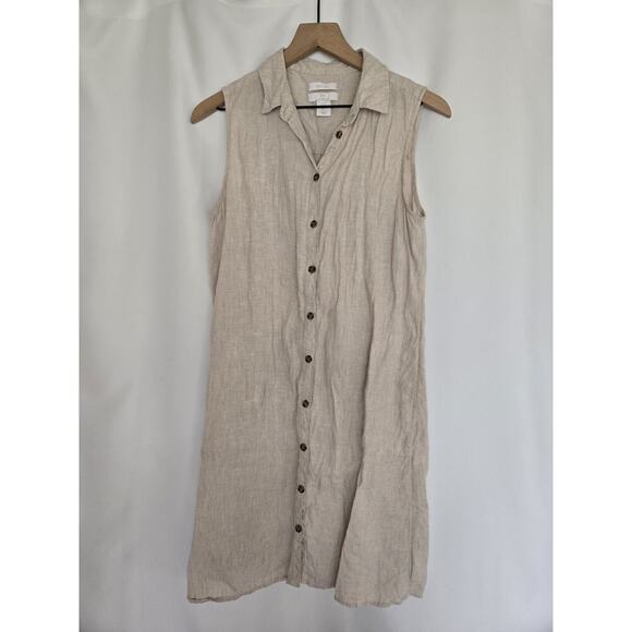 Halston Womens Small 100% Linen Sleeveless Dress Beige Resort Vacation Old Money - Picture 1 of 9